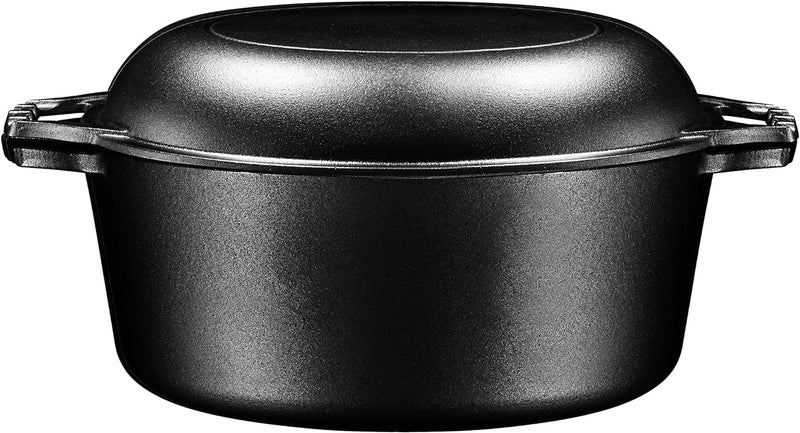 Bruntmor Pre-Seasoned Cast Iron Double Dutch Oven with Skillet Lid - 7 Quart All-in-One Casserole and Braising Pan - Heavy Duty and Oven Safe Black Cookware for Versatile Cooking - 14.7 x 6.9 Inches - Image 1